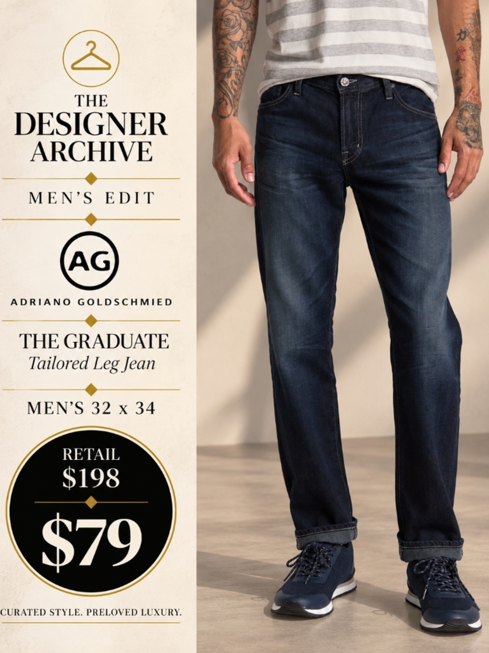 AG The Graduate Tailored Leg Men’s Jeans 32x34 Dark Wash